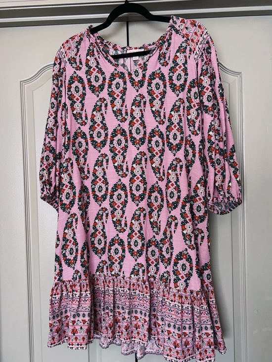 Dresses & Skirts - Knox Rose Pink/Purple Boho Floral Mini Dress Ruffle Hem Peasant Sleeve Size XS